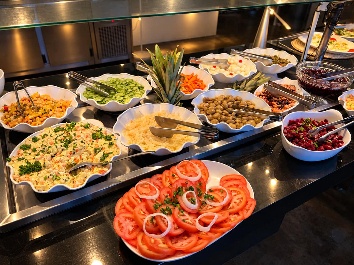 Saladas e folhas no buffet do Restaurante Tradição Mineira